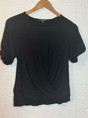 Express Black Front Twist Short-Sleeve Top